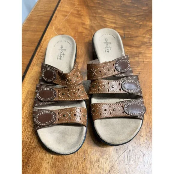 Clarks Leisa Cacti Q Sandal Slide Women's 6.5 Brown 2 Tone Adjustable Straps - Picture 3 of 6